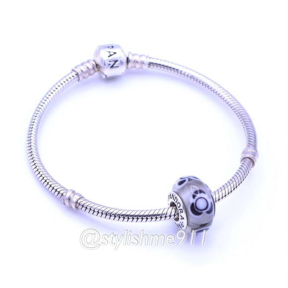 PANDORA Flowers For You Grey Glass Murano Bead - Picture 5 of 10